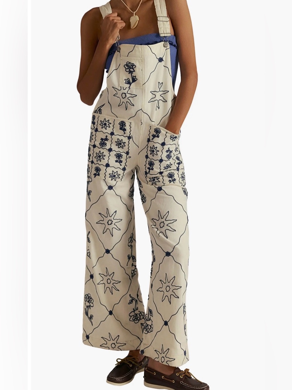 Free People Embroidered Overalls